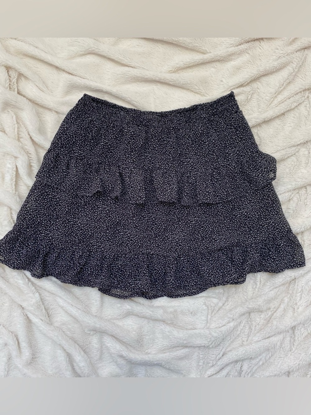 Altar'd State ruffle tiered mini skirt cheetah/dotted black white Sz M
